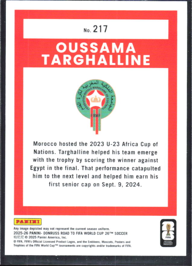 2025-26 Donruss Road to FIFA World Cup #217 Oussama Targhalline Optic