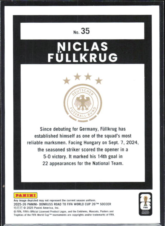 2025-26 Donruss Road to FIFA World Cup #35 Niclas Fullkrug Optic