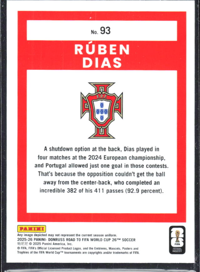 2025-26 Donruss Road to FIFA World Cup #93 Ruben Dias Optic
