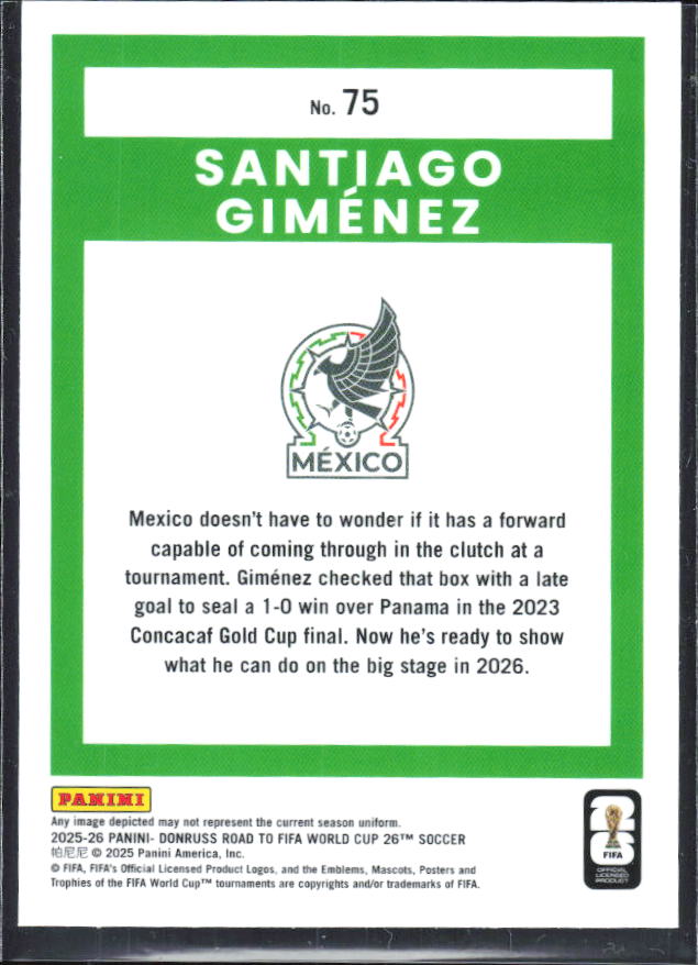 2025-26 Donruss Road to FIFA World Cup #75 Santiago Gimenez Optic