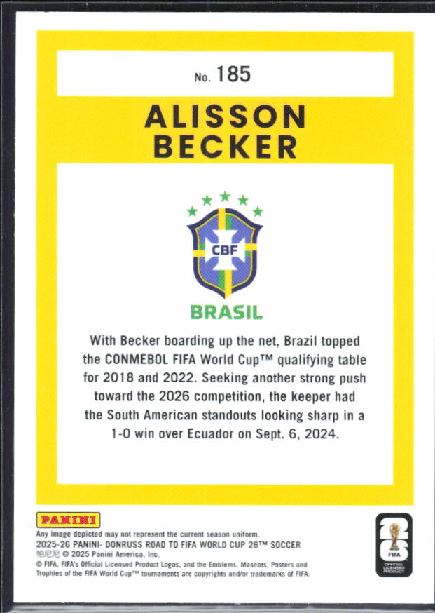 2025-26 Donruss Road to FIFA World Cup #185 Alisson Becker Optic