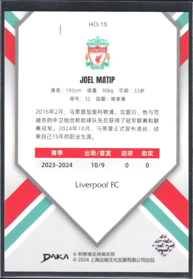 2024 DAKA Holocene Liverpool #HO-15 Joel Matip – baksida