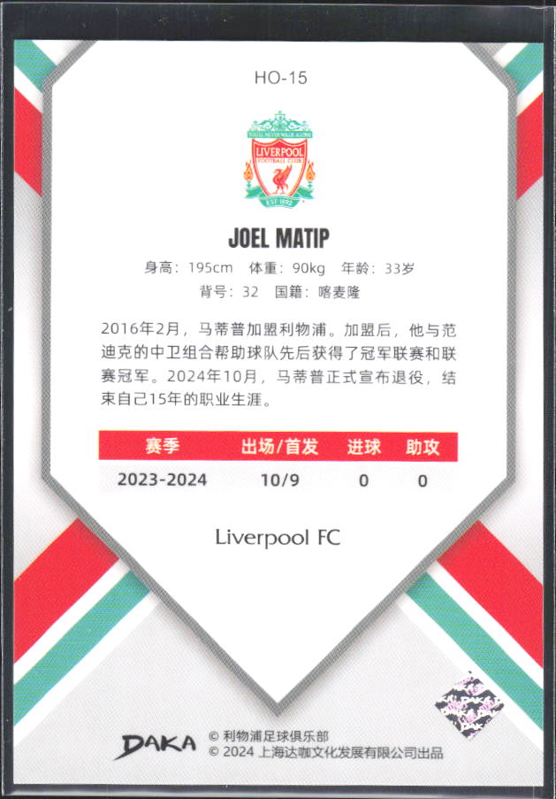 2024 DAKA Holocene Liverpool #HO-15 Joel Matip – baksida