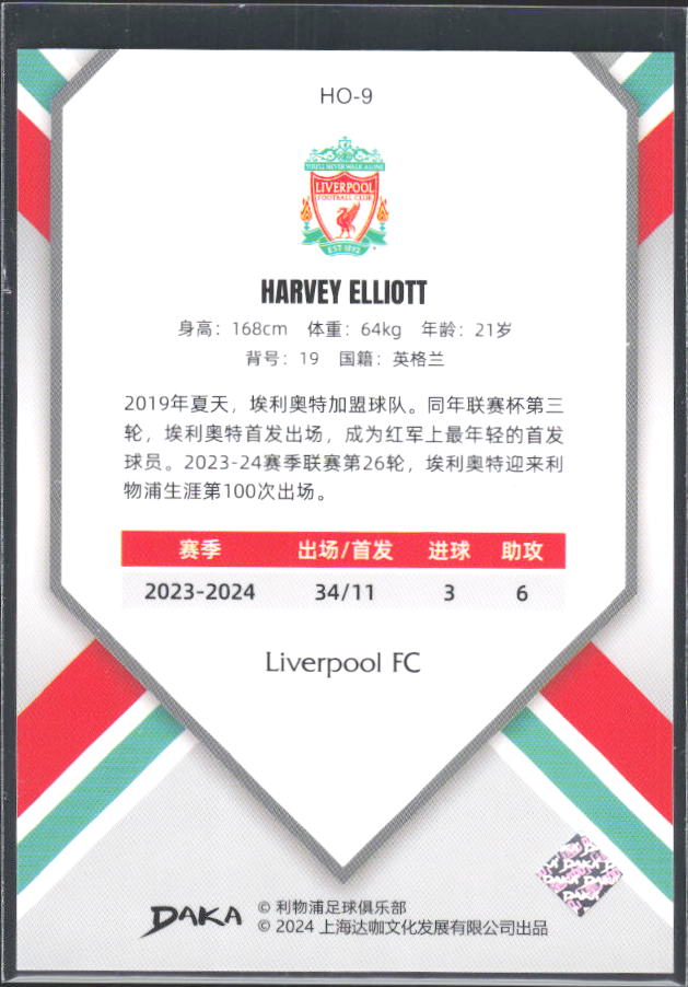 2024 DAKA Holocene Liverpool #HO-9 Harvey Elliott – baksida