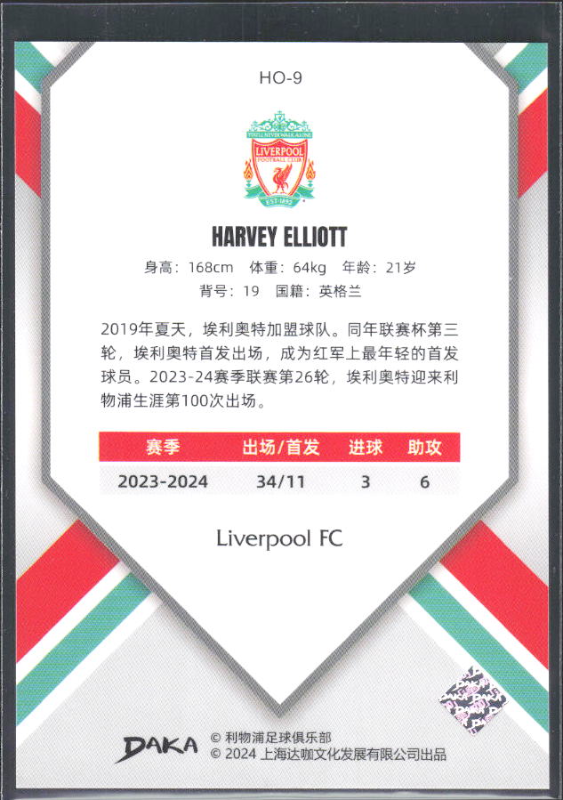 2024 DAKA Holocene Liverpool #HO-9 Harvey Elliott – baksida