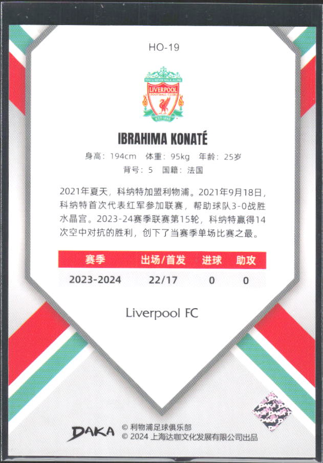 2024 DAKA Holocene Liverpool #HO-19 Ibrahima Konaté – baksida