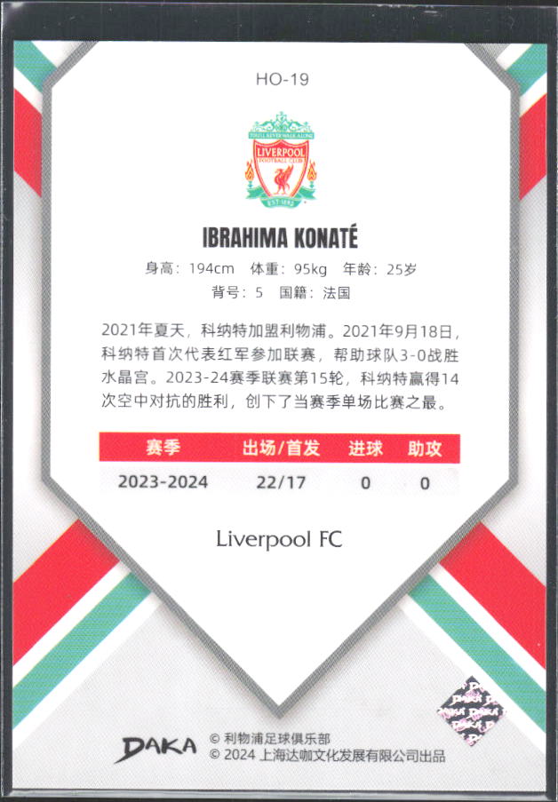 2024 DAKA Holocene Liverpool #HO-19 Ibrahima Konaté – baksida