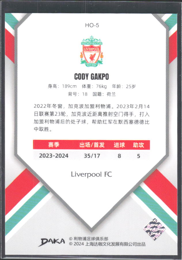2024 DAKA Holocene Liverpool #HO-5 Cody Gakpo – baksida