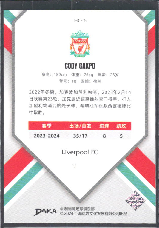 2024 DAKA Holocene Liverpool #HO-5 Cody Gakpo – baksida