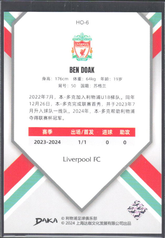 2024 DAKA Holocene Liverpool #HO-6 Ben Doak RC – baksida