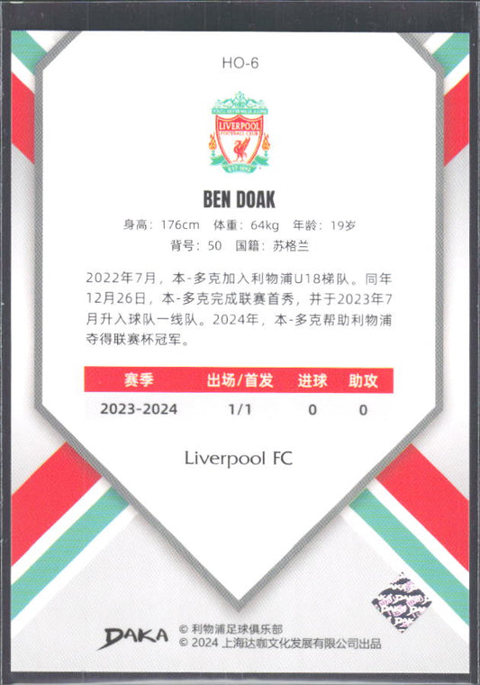 2024 DAKA Holocene Liverpool #HO-6 Ben Doak RC – baksida