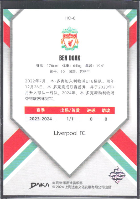 2024 DAKA Holocene Liverpool #HO-6 Ben Doak RC – baksida
