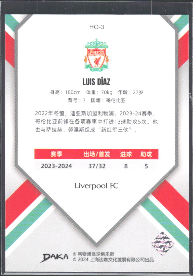 2024 DAKA Holocene Liverpool #HO-3 Luis Díaz – baksida
