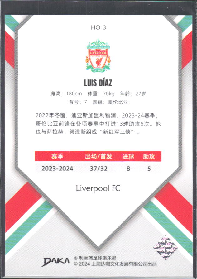 2024 DAKA Holocene Liverpool #HO-3 Luis Díaz – baksida
