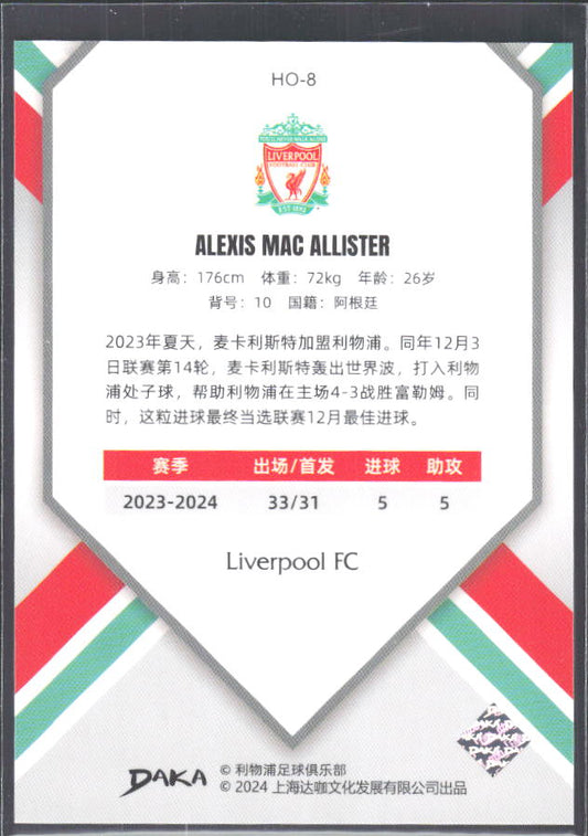 2024 DAKA Holocene Liverpool #HO-8 Alexis Mac Allister – baksida