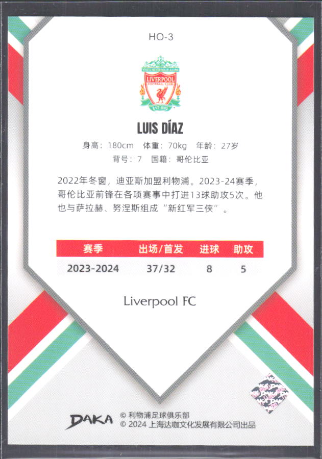 2024 DAKA Holocene Liverpool #HO-3 Luis Díaz – baksida