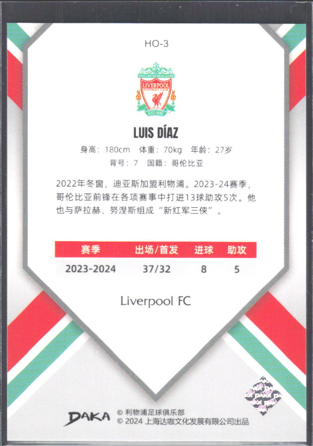 2024 DAKA Holocene Liverpool #HO-3 Luis Díaz – baksida