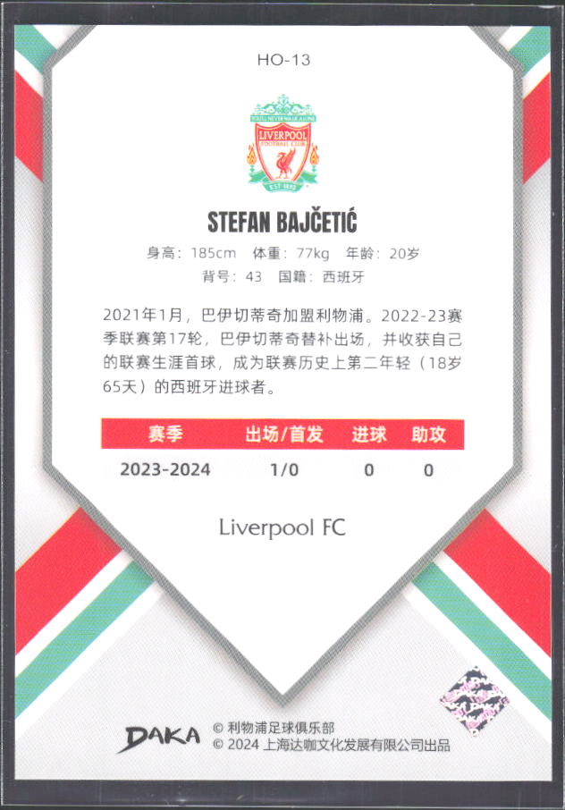 2024 DAKA Holocene Liverpool #HO-13 Stefan Bajčetić – baksida
