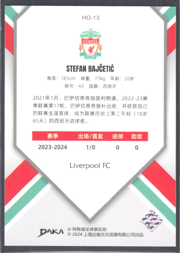 2024 DAKA Holocene Liverpool #HO-13 Stefan Bajčetić – baksida