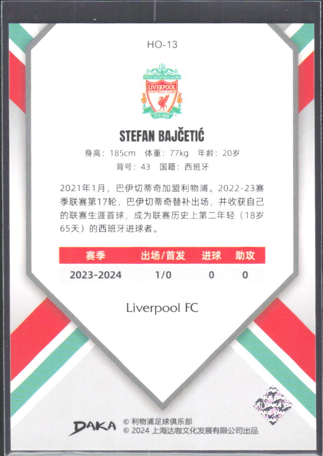 2024 DAKA Holocene Liverpool #HO-13 Stefan Bajčetić – baksida