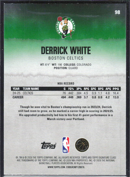 2025-26 Topps Signature Class #98 Derrick White – baksida