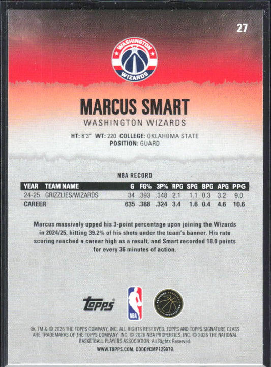 2025-26 Topps Signature Class #27 Marcus Smart – baksida