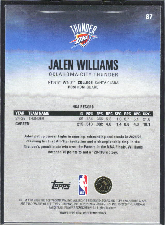 2025-26 Topps Signature Class #87 Jalen Williams – baksida