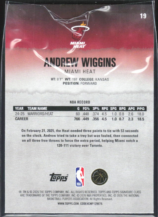 2025-26 Topps Signature Class #19 Andrew Wiggins – baksida