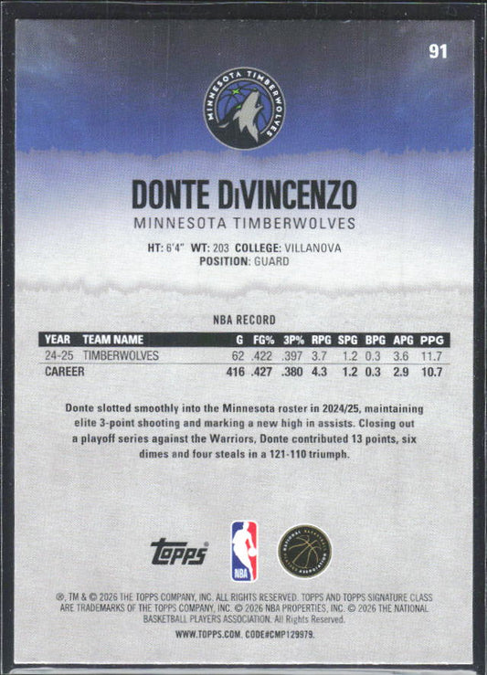 2025-26 Topps Signature Class #91 Donte DiVincenzo – baksida