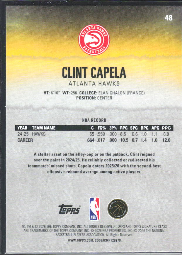 2025-26 Topps Signature Class #48 Clint Capela – baksida