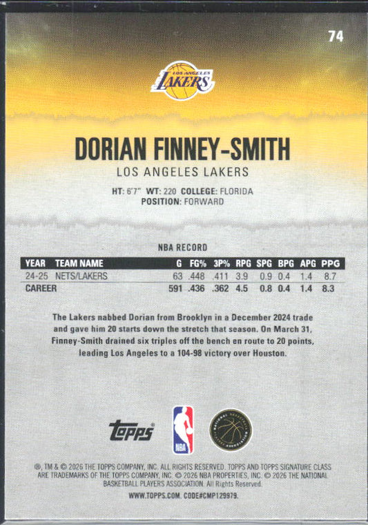 2025-26 Topps Signature Class #74 Dorian Finney-Smith – baksida