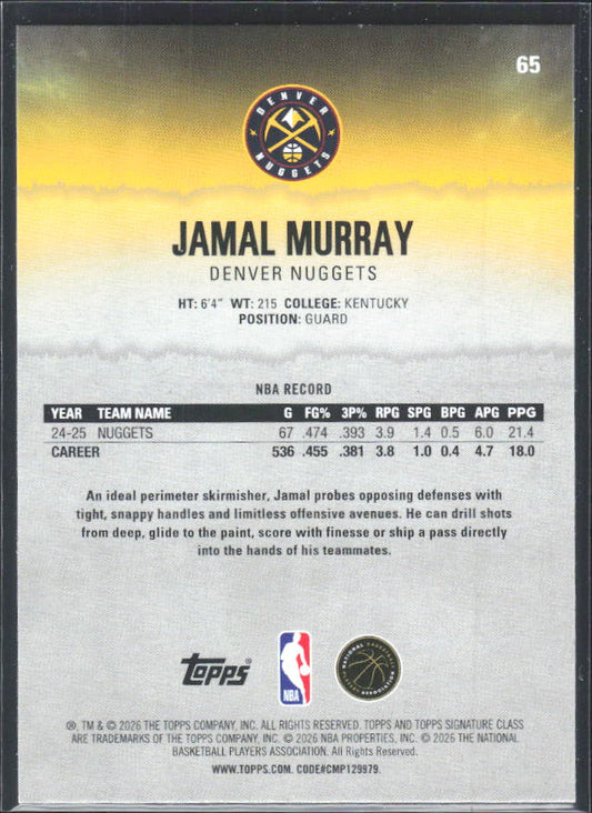 2025-26 Topps Signature Class #65 Jamal Murray – baksida