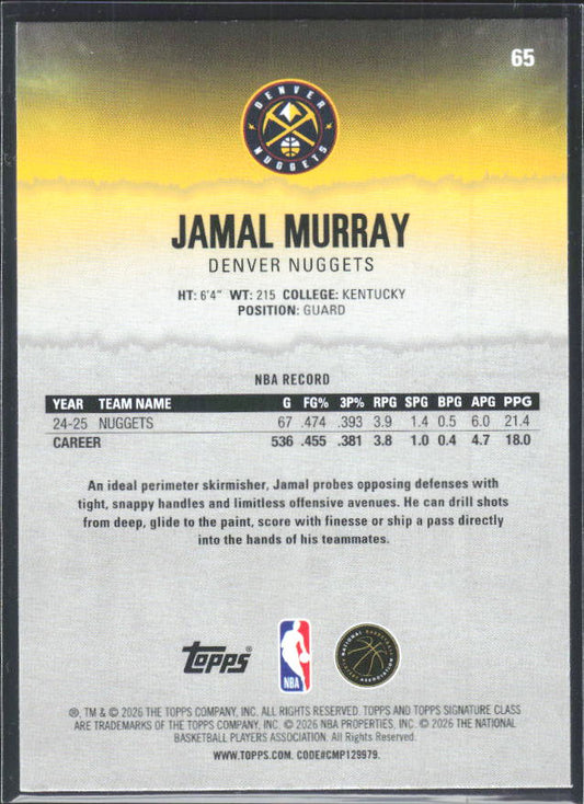 2025-26 Topps Signature Class #65 Jamal Murray – baksida
