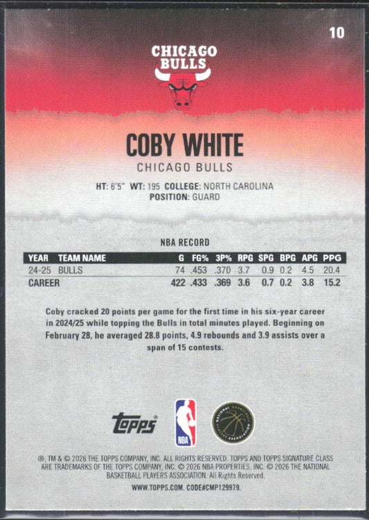 2025-26 Topps Signature Class #10 Coby White – baksida