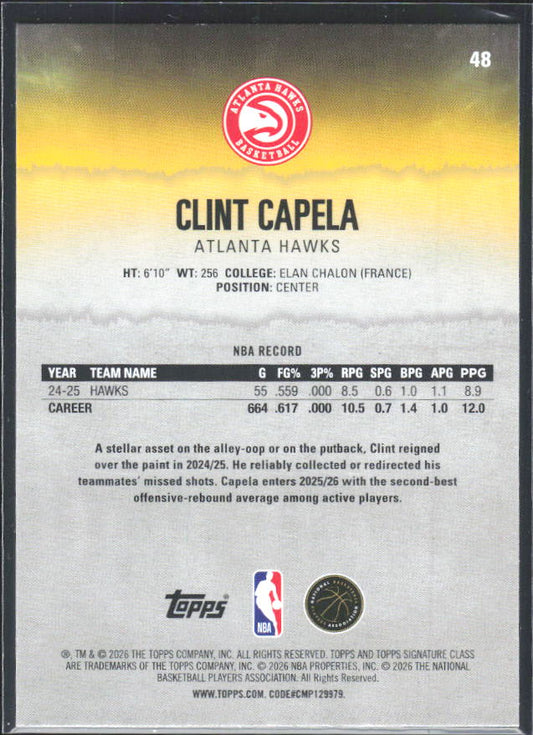 2025-26 Topps Signature Class #48 Clint Capela – baksida