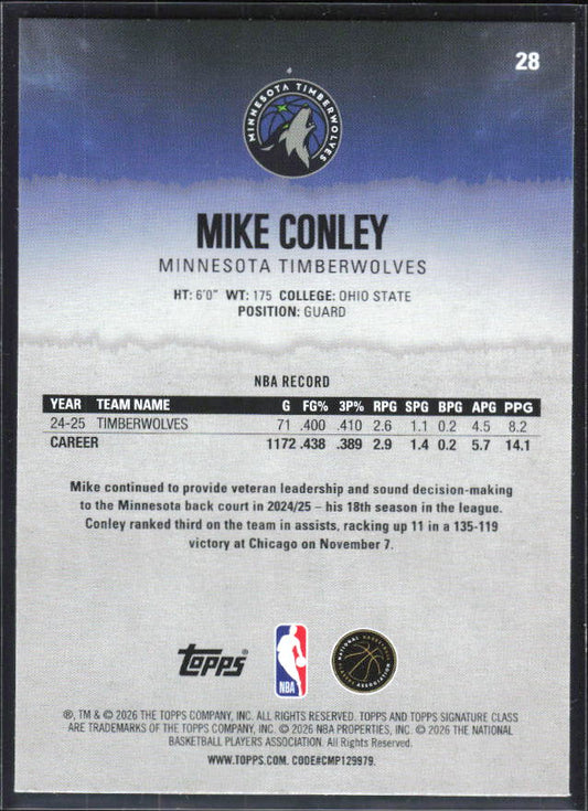 2025-26 Topps Signature Class #28 Mike Conley – baksida