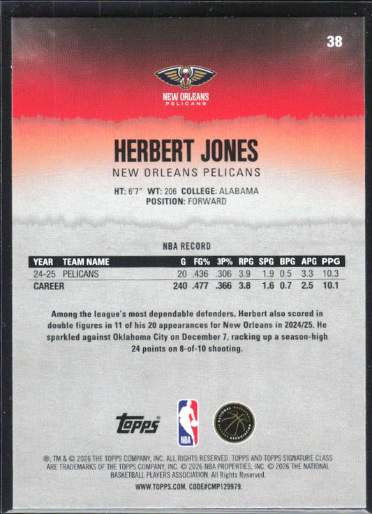2025-26 Topps Signature Class #38 Herbert Jones – baksida
