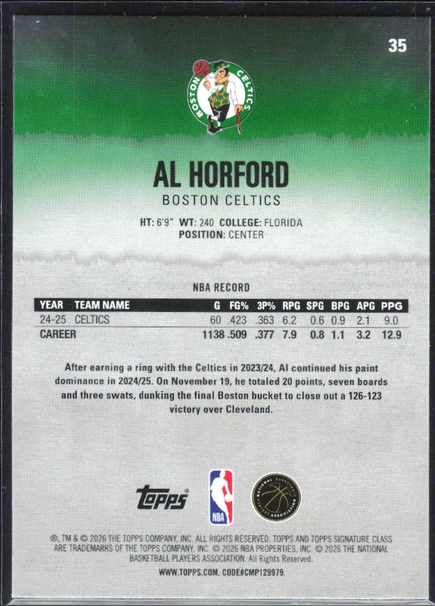 2025-26 Topps Signature Class #35 Al Horford – baksida