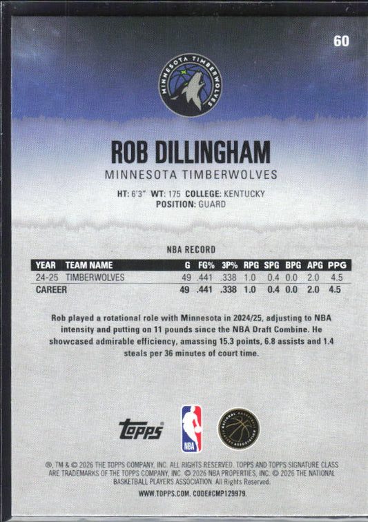 2025-26 Topps Signature Class #60 Rob Dillingham – baksida