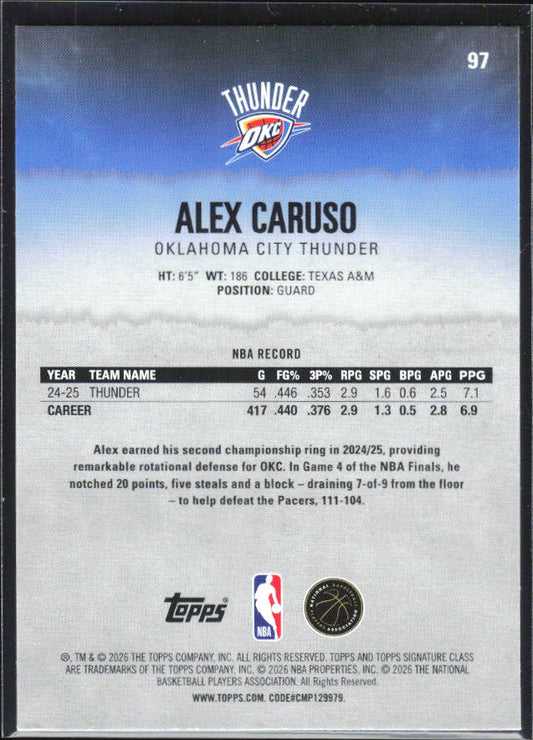 2025-26 Topps Signature Class #97 Alex Caruso – baksida