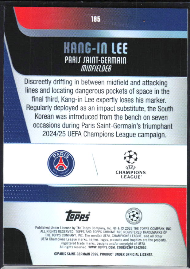 2025-26 Topps Chrome UEFA Club Competitions #185 Kang-in Lee – baksida