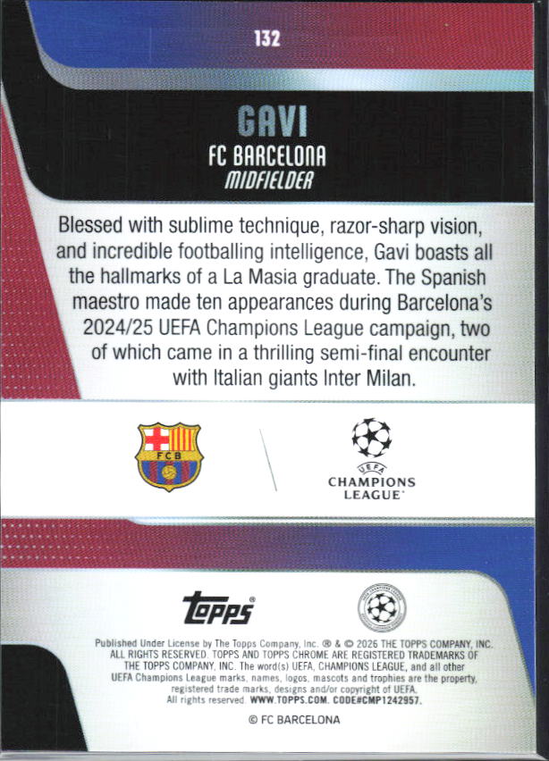 2025-26 Topps Chrome UEFA Club Competitions #132 Gavi – baksida