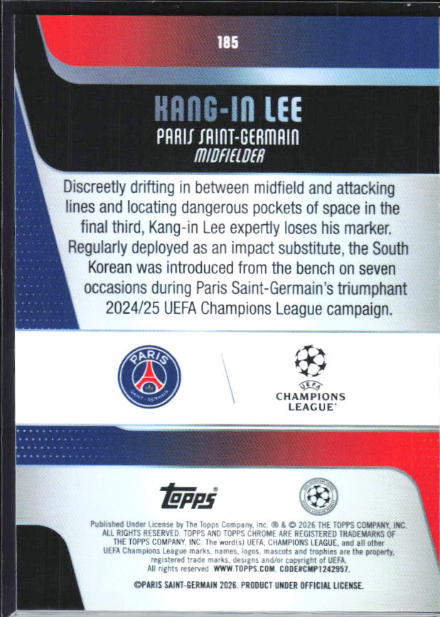 2025-26 Topps Chrome UEFA Club Competitions #185 Kang-in Lee – baksida