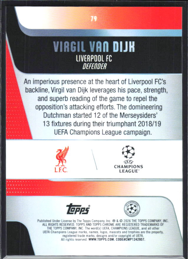 2025-26 Topps Chrome UEFA Club Competitions #79 Virgil van Dijk – baksida