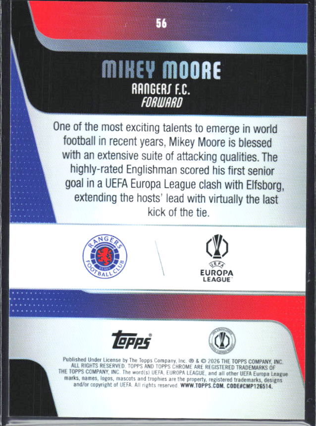 2025-26 Topps Chrome UEFA Club Competitions #56 Mikey Moore – baksida
