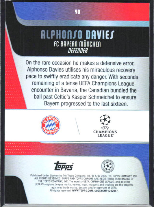2025-26 Topps Chrome UEFA Club Competitions #90 Alphonso Davies – baksida