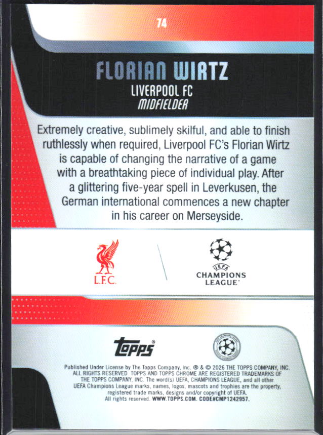 2025-26 Topps Chrome UEFA Club Competitions #74 Florian Wirtz – baksida