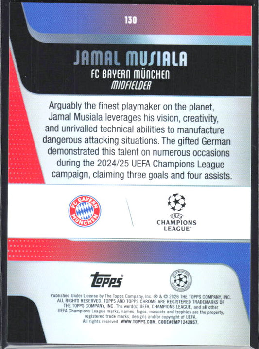 2025-26 Topps Chrome UEFA Club Competitions #130 Jamal Musiala – baksida