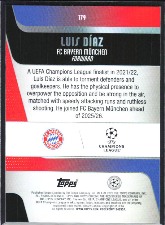2025-26 Topps Chrome UEFA Club Competitions #179 Luis Díaz – baksida