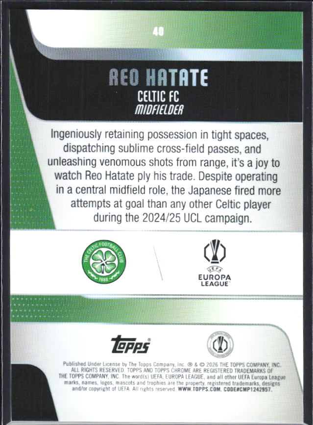 2025-26 Topps Chrome UEFA Club Competitions #40 Reo Hatate – baksida